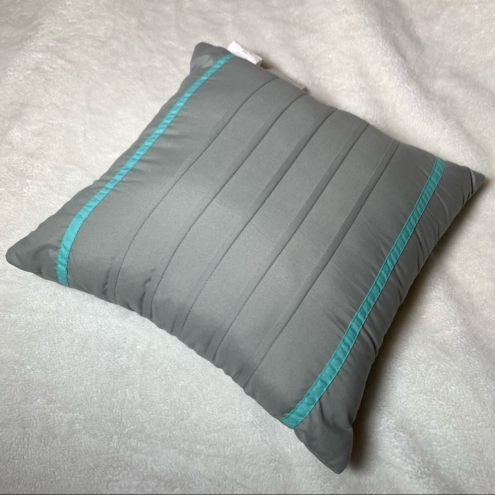 Intelligent design accent pillow gray and teal with pleats perfect for bedding